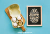 Easter Mockup With Slate And Eggs Psd