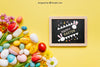 Easter Mockup With Slate And Flowers Psd