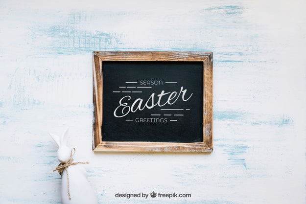 Easter Mockup With Slate And Rabbit Psd