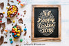 Easter Mockup With Slate And Sweets Psd