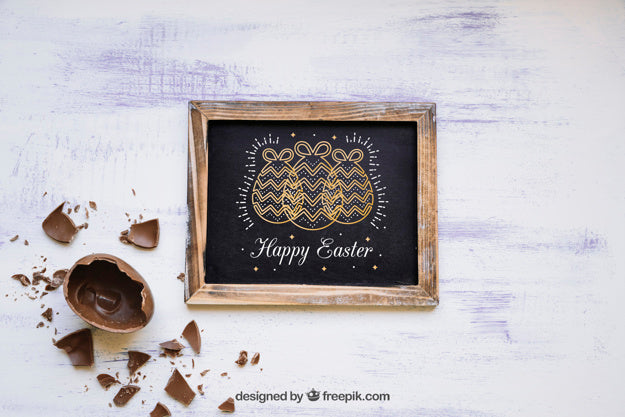 Easter Mockup With Slate Broken Chocolate Egg Psd