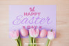 Easter Mockup With Tulips On Card Psd