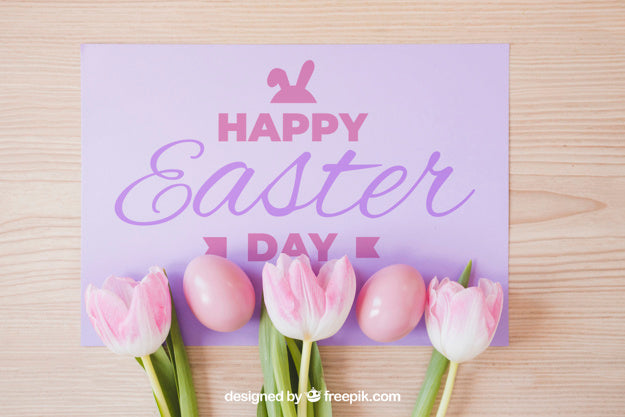 Easter Mockup With Tulips On Card Psd