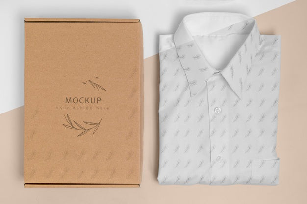 Eco-Friendly Price Tag And Cardboard Box With Formal Shirt Mock-Up Psd