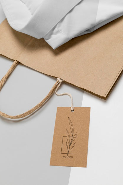 Eco-Friendly Price Tag And Paper Bag With Formal Shirt Mock-Up Psd