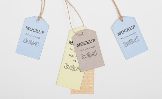 Eco Tags On White Background Flat Lay Psd