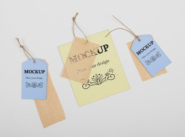 Ecological Tags Arrangement Flat Lay Psd