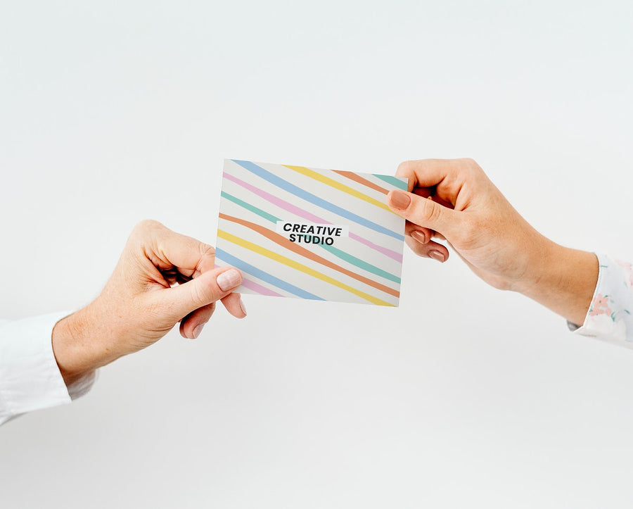 Editable Business Card Mockup Psd In Pastel Stripes Pattern
