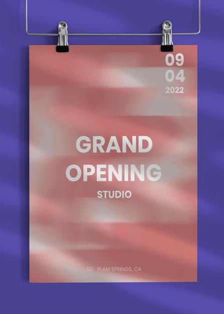 Editable Clipped Poster Mockup For Grand Opening Ad Psd