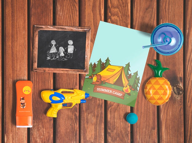 Editable Flat Lay Cover Mockup With Summer Elements Psd