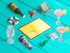 Editable Isometric Tablet Mockup With Summer Elements Psd