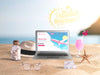 Editable Laptop Mockup With Summer Elements Psd