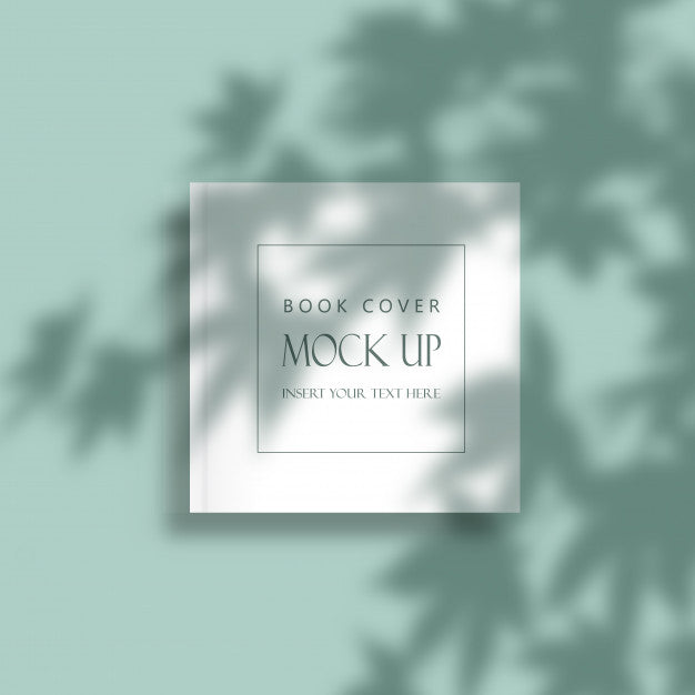 Editable Minimal Book Cover Mock Up With Leaves Shadow Overlay Psd