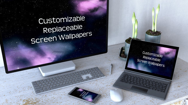 Editable Office Desk Mock Up With Computer Equipment Psd