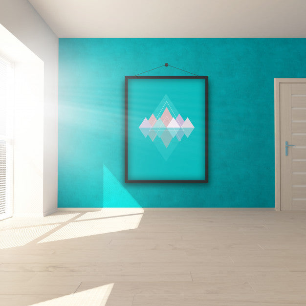 Editable Room Interior Mock Up With Hanging Picture - Insert Your Own Picture In Frame Psd