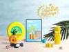Editable Tablet Mockup With Summer Elements Psd