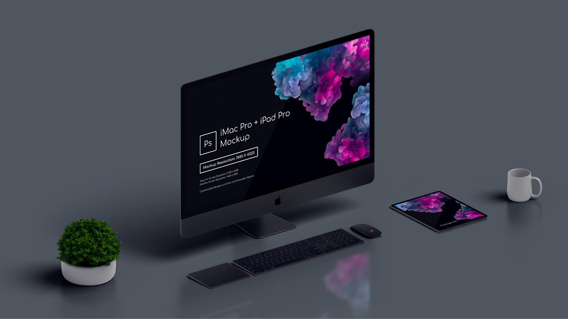 iMacPro + iPadPro PSD Mockup