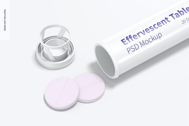 Effervescent Tablet Bottle Mockup, Close-Up Psd