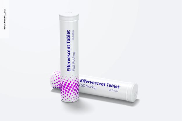 Effervescent Tablet Bottles Mockup, Perspectiva Psd