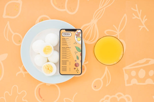 Egss With Restaurant Menu On Phone Mock Up Psd