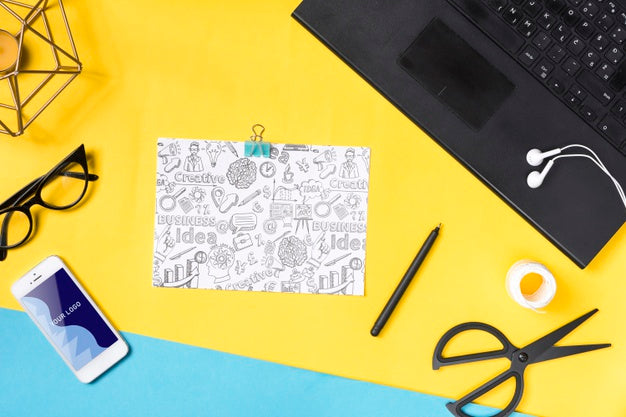 Electronic Devices And Paper To Take Notes At Office Psd