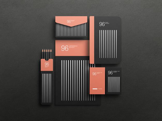 Elegant Black Stationary Set Mockup Psd