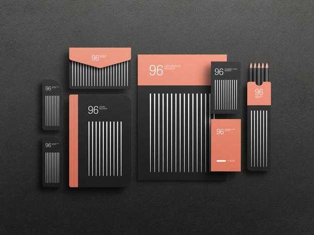 Elegant Black Stationary Set Mockup Psd
