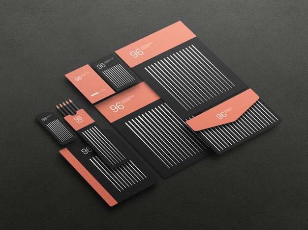 Elegant Black Stationary Set Mockup Psd