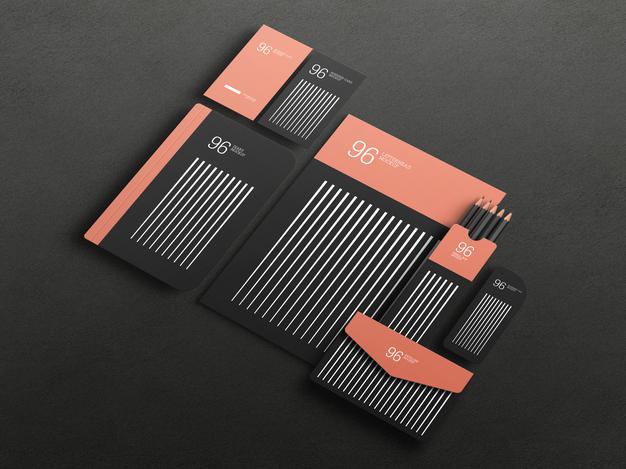 Elegant Black Stationary Set Mockup Psd