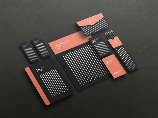 Elegant Black Stationary Set Mockup Psd