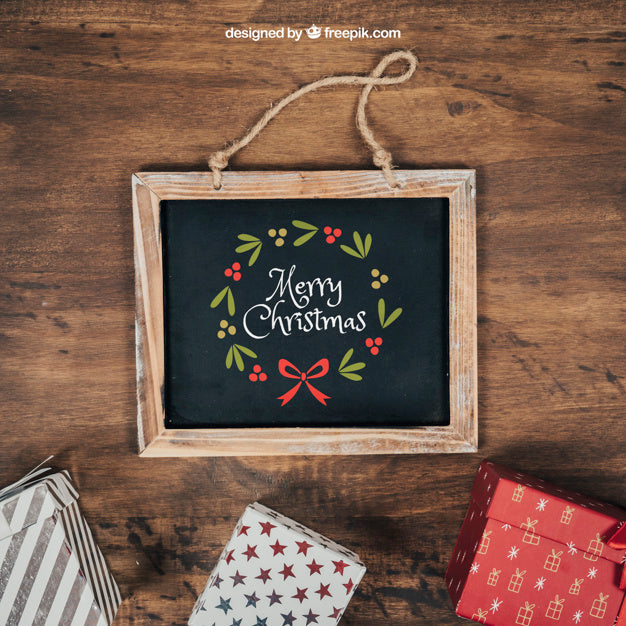 Elegant Blackboard Mockup With Christmtas Design Psd