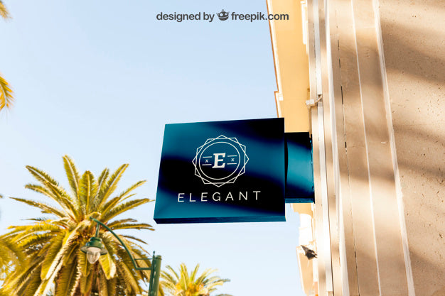 Elegant Blue Shop Sign Mockup Psd