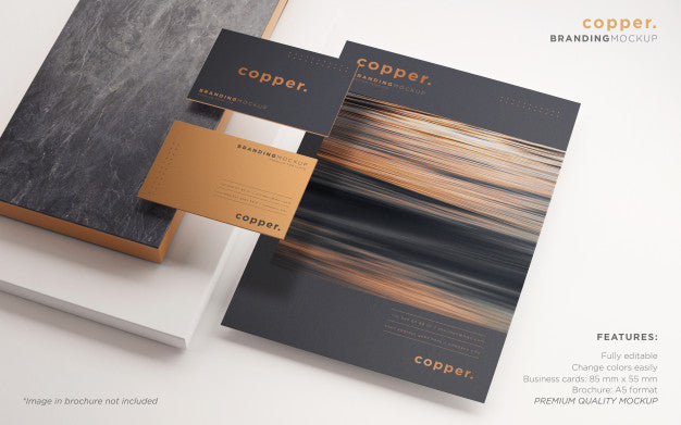 Elegant Branding Stationery Psd Mockup In Dark And Copper Psd