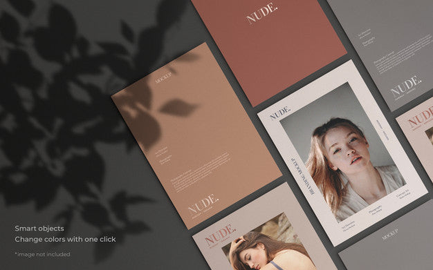 Elegant Brochure Collection Mockup With Botanical Shadow Psd