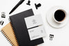 Elegant Business Desktop With Visit Card Mockup On White Background Psd
