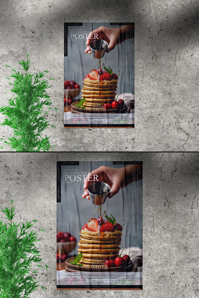Elegant Cement Wall Glued Poster Mockup