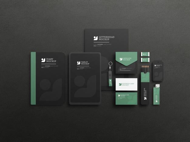 Elegant Dark Stationary Set Mockup Psd