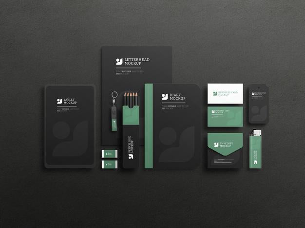 Elegant Dark Stationary Set Mockup Psd