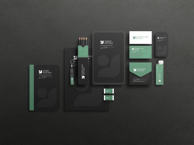 Elegant Dark Stationary Set Mockup Psd