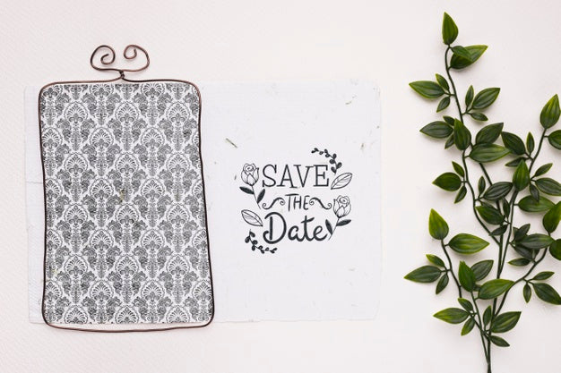 Elegant Frame And Plant Save The Date Mock-Up Psd