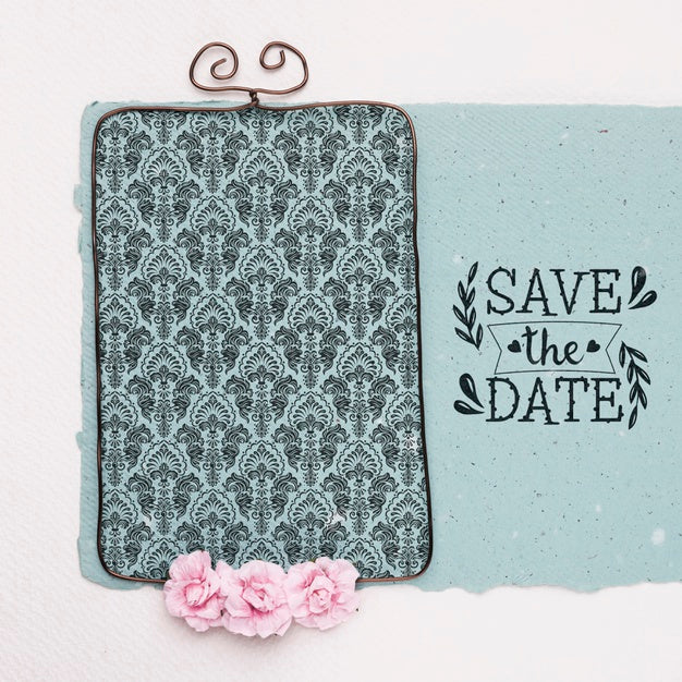 Elegant Frame With Roses Save The Date Mock-Up Psd
