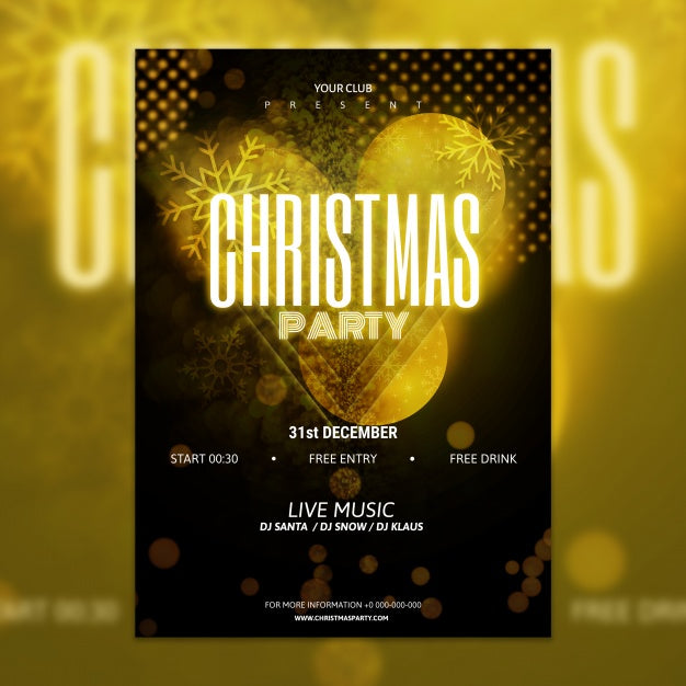 Elegant Golden And Black Christmas Party Poster Mockup Psd