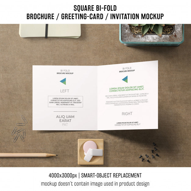 Elegant Square Bi-Fold Brochure Or Greeting Card Mockup Psd