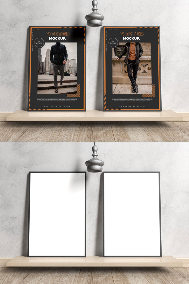 Elegant Two Black Framed Poster Mockup