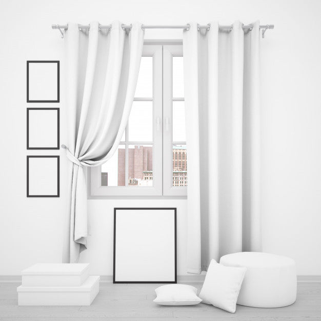 Elegant Window With Blank Photo Frames Around Psd