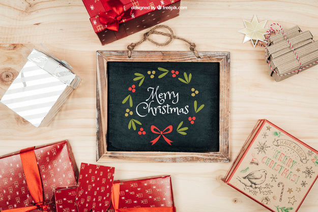 Elegant Wooden Mockup With Christmtas Design Psd