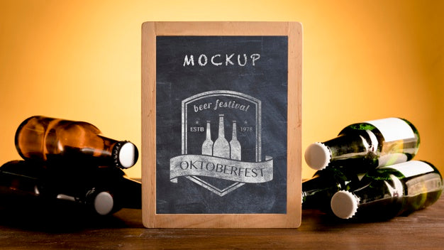 Empty Beer Bottles With Mock-Up Frame Psd