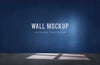 Empty Room With A Blue Wall Mockup Psd