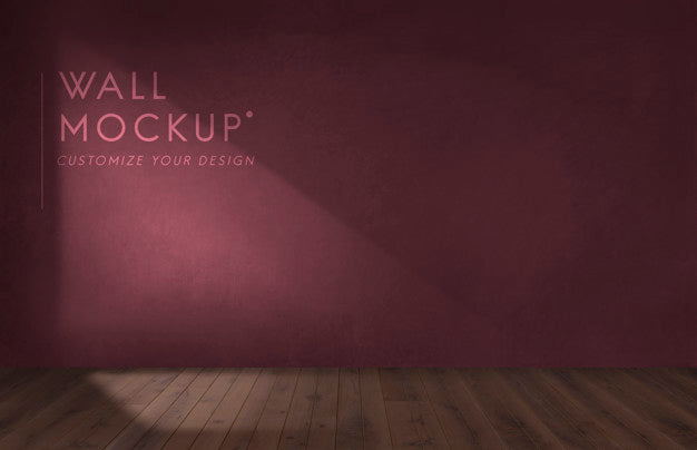 Empty Room With A Burgundy Wall Mockup Psd