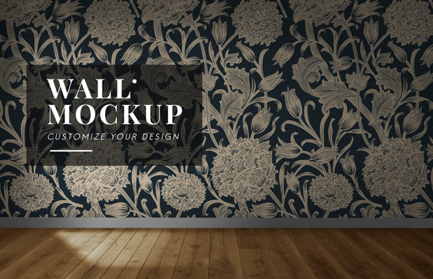 Empty Room With A Floral Wall Mockup Psd